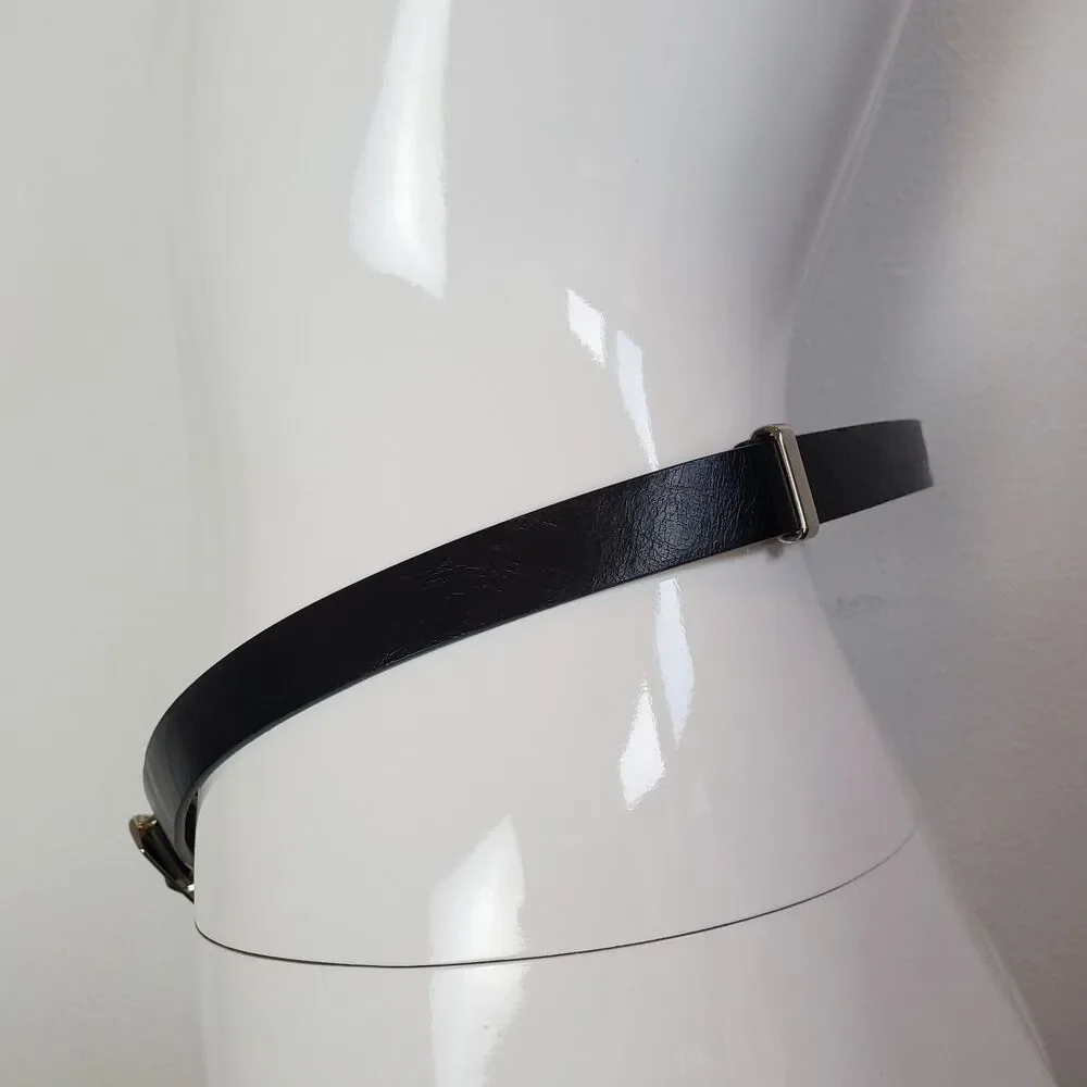 Vintage 80s Silver Buckle Black Belt
